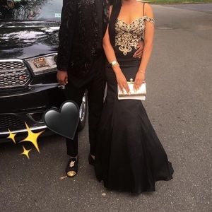 Long black and gold mermaid dress